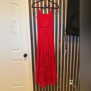 Red Lace Eyelet Evening Gown - Women's Formal Dress